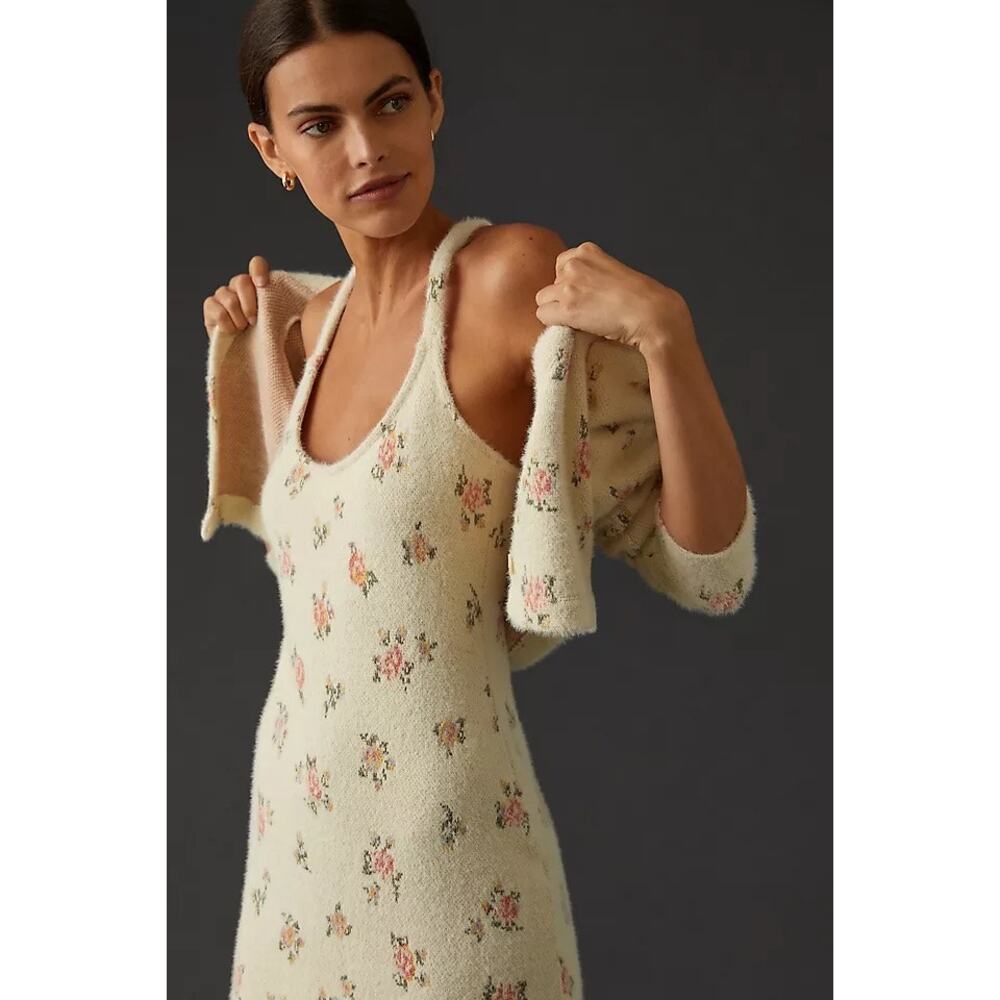 Daily Practice Floral Knit Mini Dress Strap Back Coquette Balletcore Soft Girl M